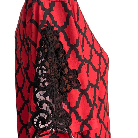 Simply Southern Red and Black Women's Swing Dress Sz Large Pockets Lace New - Picture 5 of 10